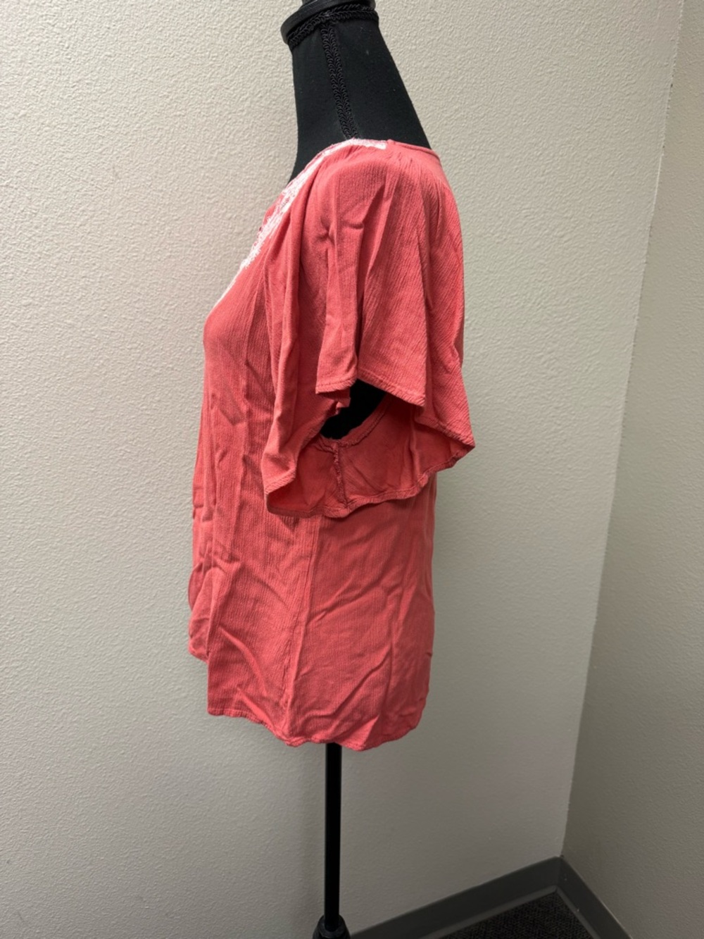 Fair Haven Coral Embroidered Blouse L Boho Peasant Floral Summer Top Chic - Picture 4 of 11